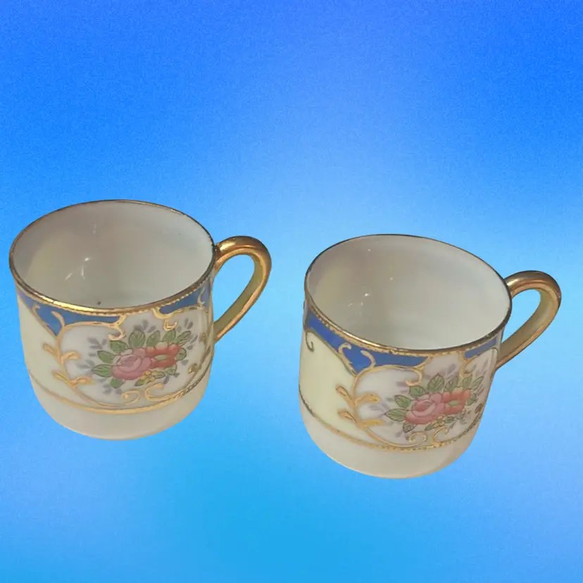 2 Of Vintage Porcelain Demitasse Cups Hand painted Occupied Japan