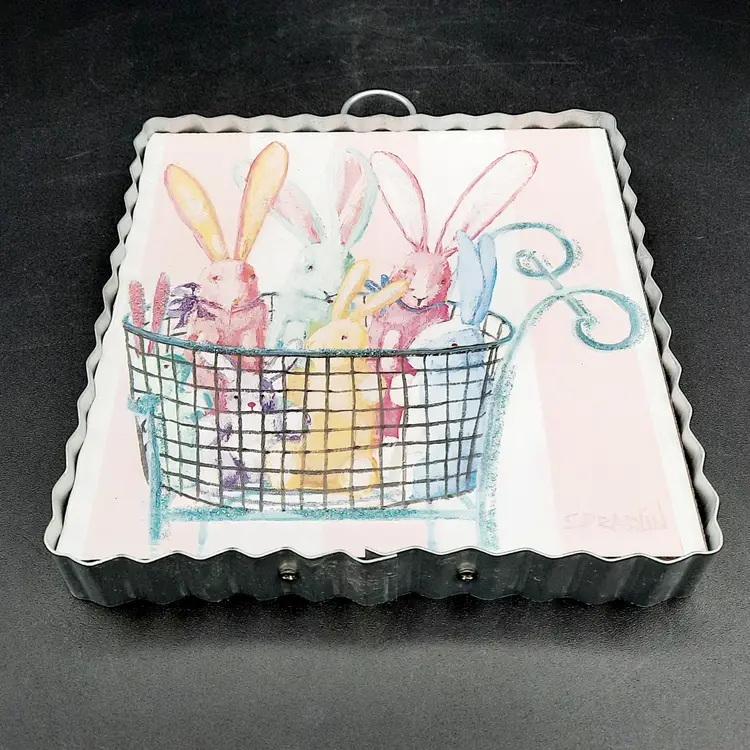 The Round Top Collection Cart of Bunnies Mini Galvanized Wall Art Decor Easter