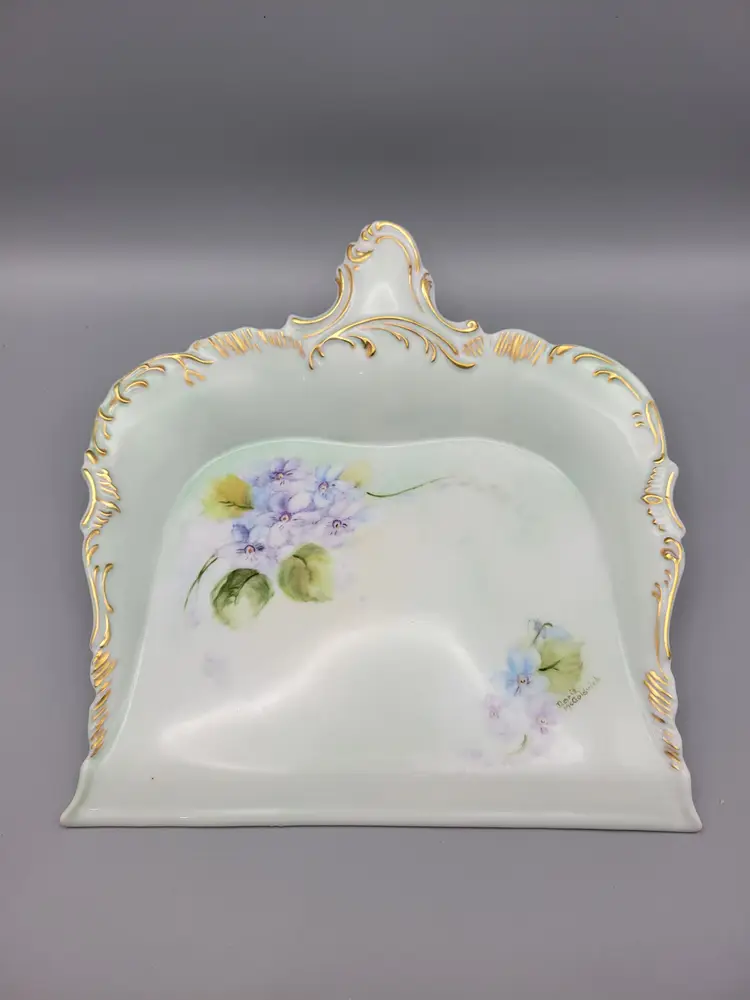 Vintage Hand Painted Ceramic Silent Butler Crumb Catcher Tray Signed by Artist