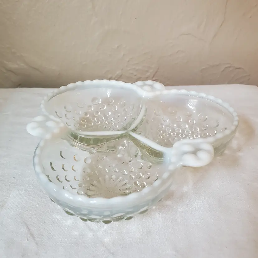 Moonstone Opalescent Hobnail Divided Bowl