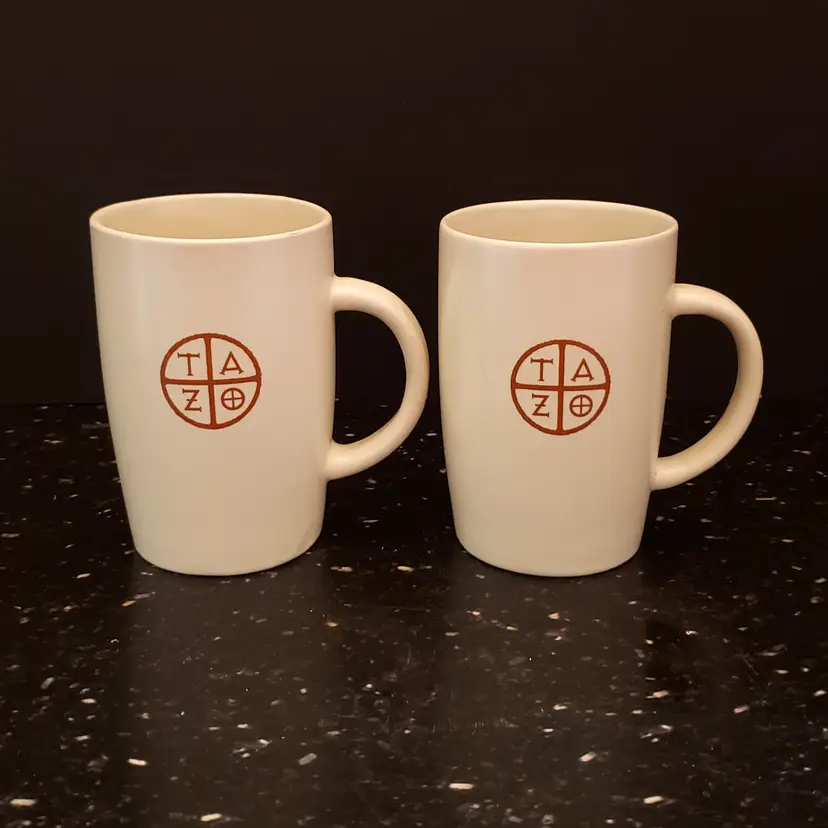 Starbucks 2012 Tazo Coffee Tea Mugs Cups Ceramic Set of 2