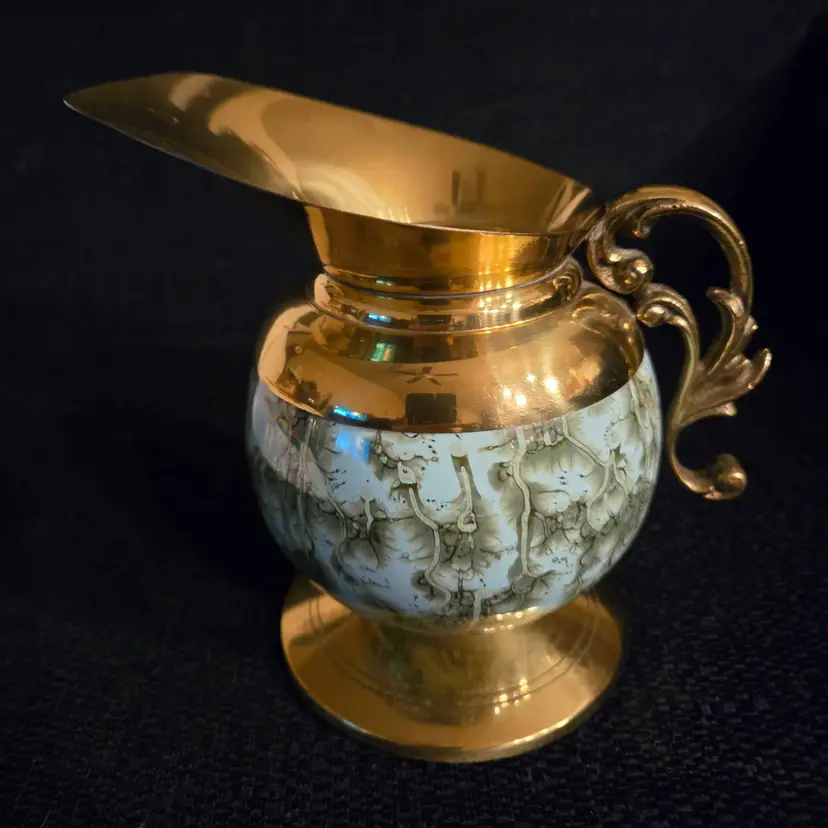 Vintage Dutch Holland Brass And Ceramic Pitcher-Vase