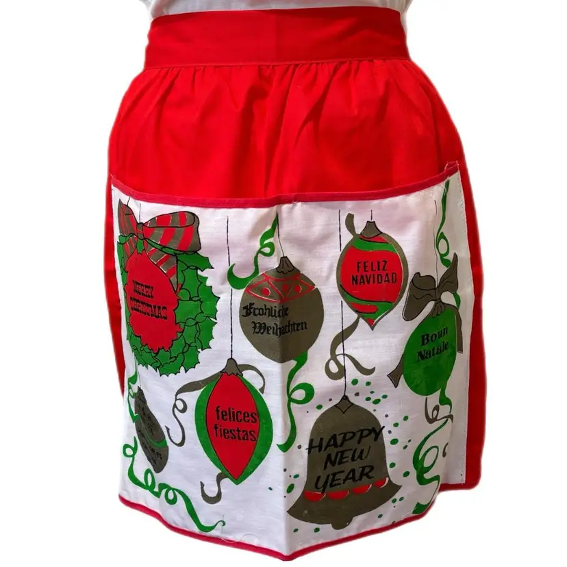 60s Half Apron Christmas Around the World Pockets Retro Vintage Holiday Festive