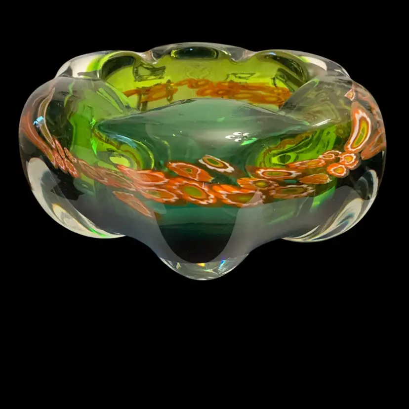 Vintage 1960’s MCM Murano Sommerso Art Glass Ashtray 3.5” x 7.5”