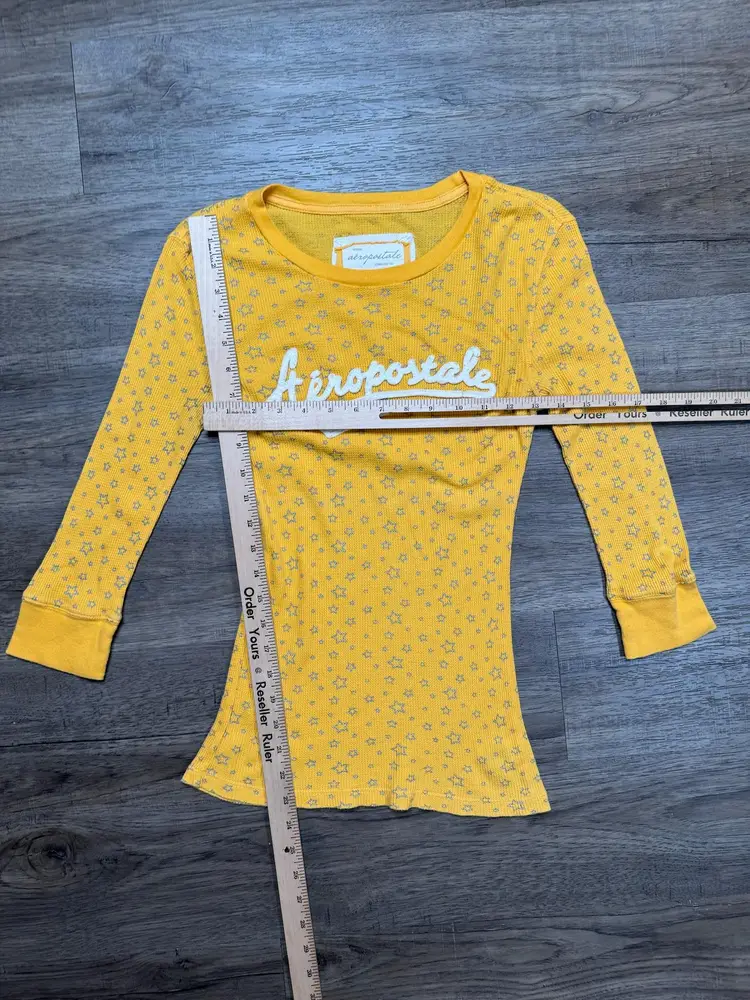Aeropostale Women's Long-Sleeved Yellow T-Shirt XXS