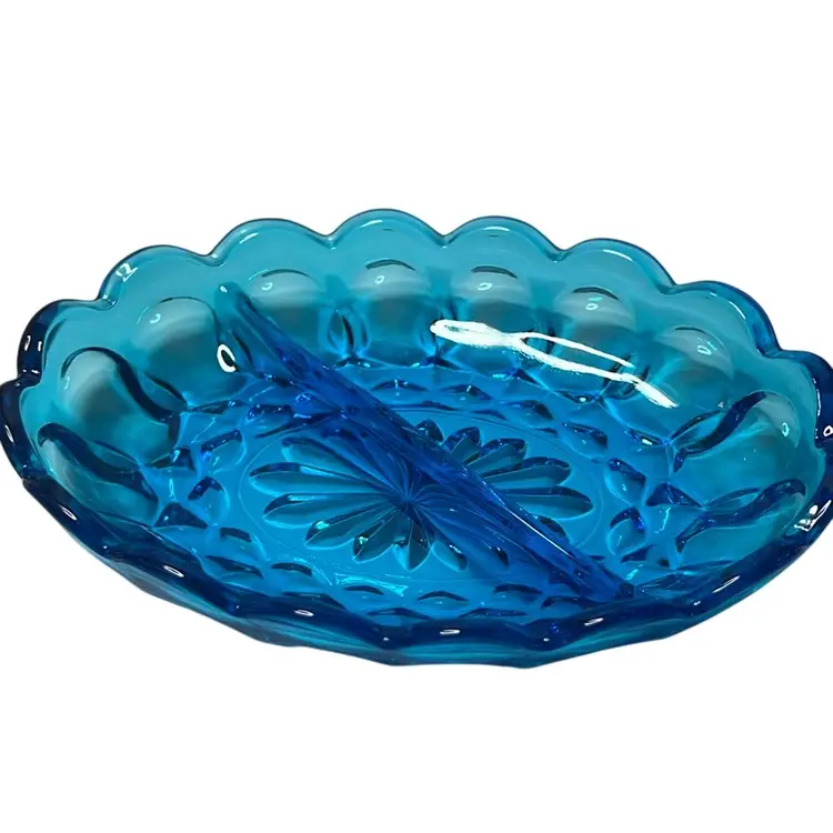 Vintage Anchor Hocking Fairfield Laser Blue Divided Relish Dish