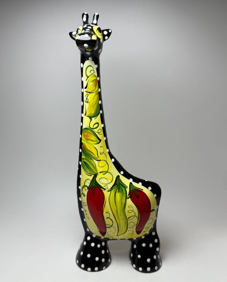 Anatoly Turov Russian Art Giraffe Figure Black Polka Dots Chili Peppers Signed
