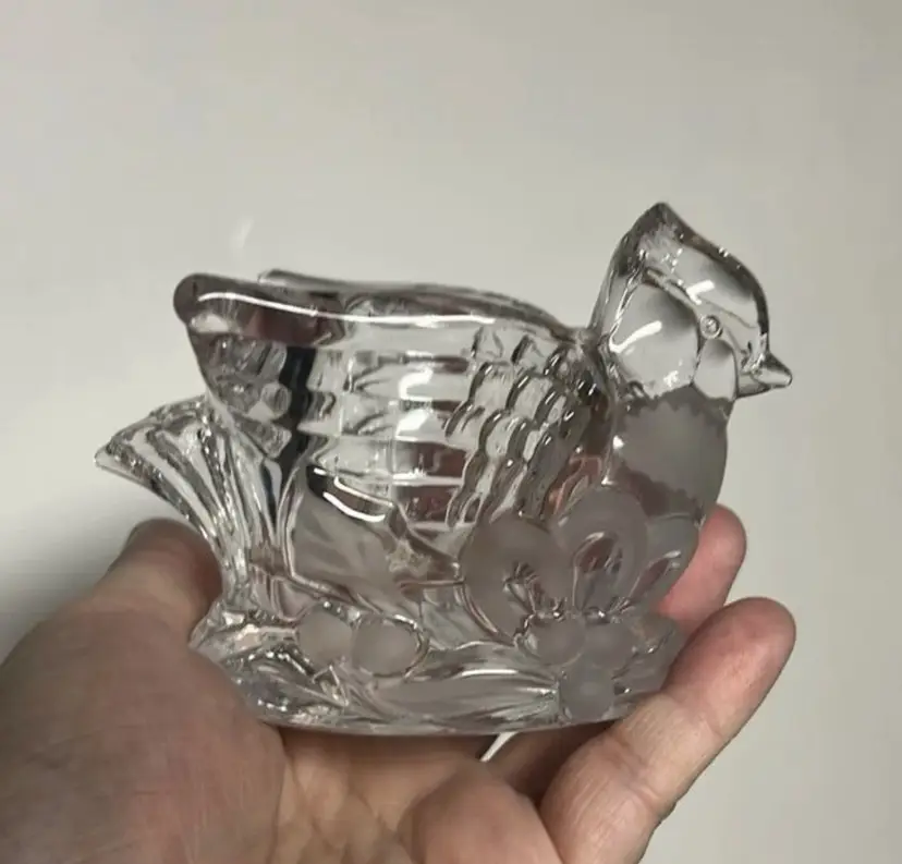 Clear Glass Cardinal Candle Holder