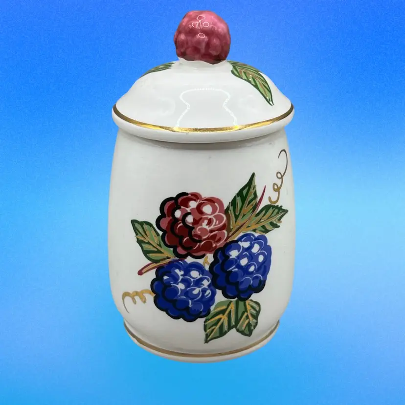 Vintage 1950’s  Knotts Berry Farm Ceramic Lidded Jam Jar California 5”