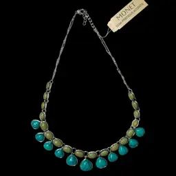 MONET Semi Precious Stone Accents Necklace | Turqoise Silver Tone With Tag