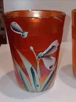 Antique Fenton Marigold Iris Enameled Prism Band Tumblers