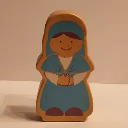 Wooden Block Mary Mother of Jesus Child's Nativity Pocket Saint Figure 4.5"x.75"