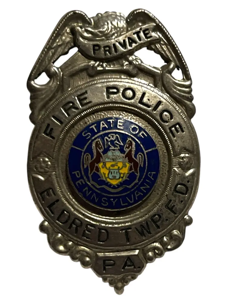 Vintage Metal Eldred Township Fire Department Police PA Private Badge