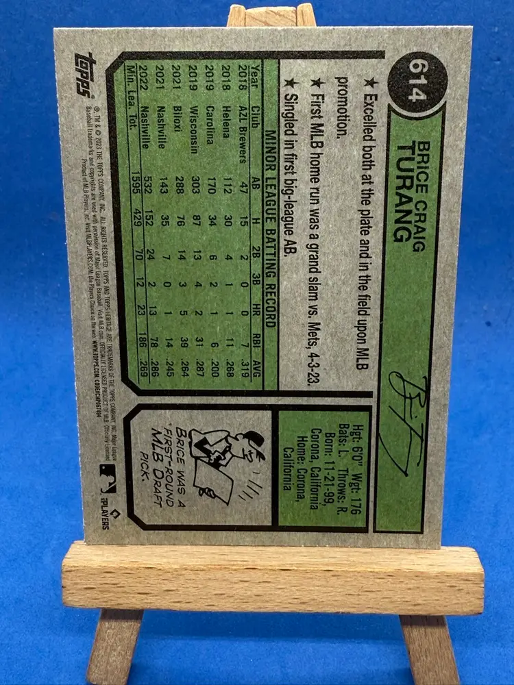 2023 Heritage High Number Brice Turang RC #614 Purple Chrome Milwaukee Brewers