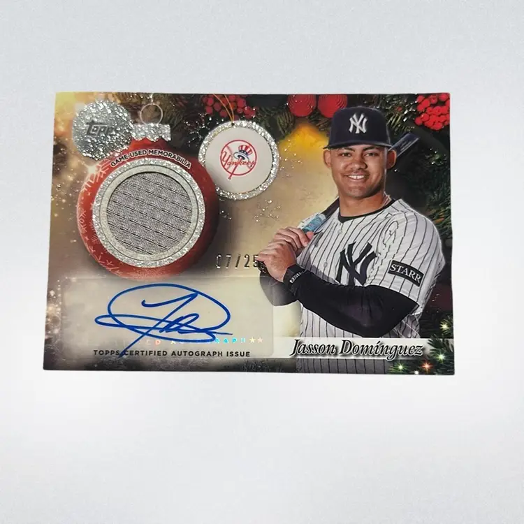 Jasson Dominguez 2025 Topps Holiday Player Autograph Relic 7/25