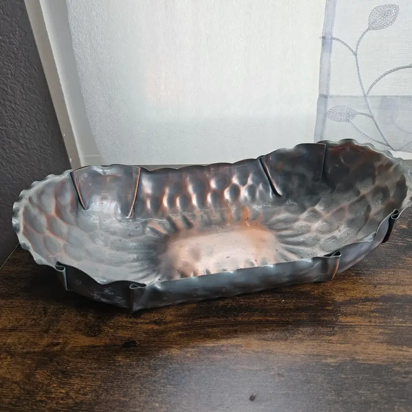 Gregorian Copper Bowl Fruit Dish Hammered Brutalist 11.5 x 6"