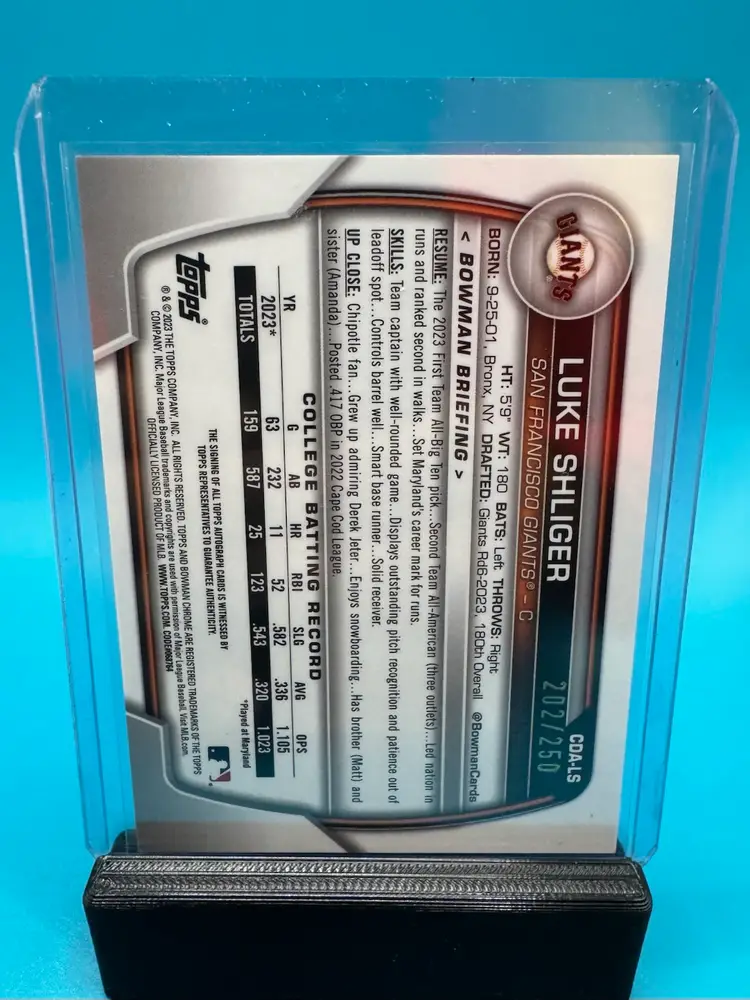 Luke Shliger 1st Bowman Auto Purple Refractor /250 San Francisco Giants