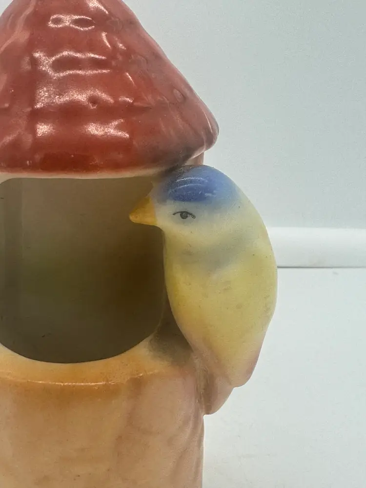 Vintage Czech Bird On Tower Wall Pocket Vase