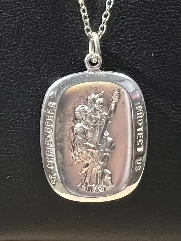 18” Sterling Silver Necklace With Vintage Sterling St. Christopher Pendant