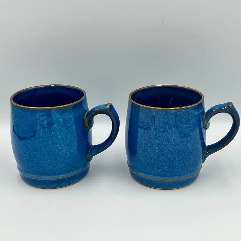 Two (2) Denby-Langley English Blue Coffee Mugs  Made in England Discontinued