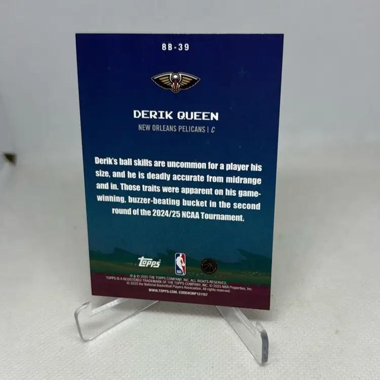 2025-26 Topps Basketball Derik Queen RC 8-Bit Ballers Insert Holo Foil Pelicans