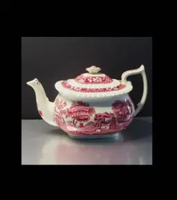 Antique Copeland Ceramic Teapot Spode Towers Pink White Transferware With Lid