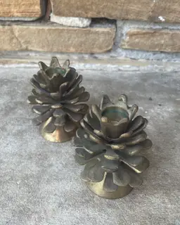Vintage Brass Pinecone Candleholders (Set of 2)