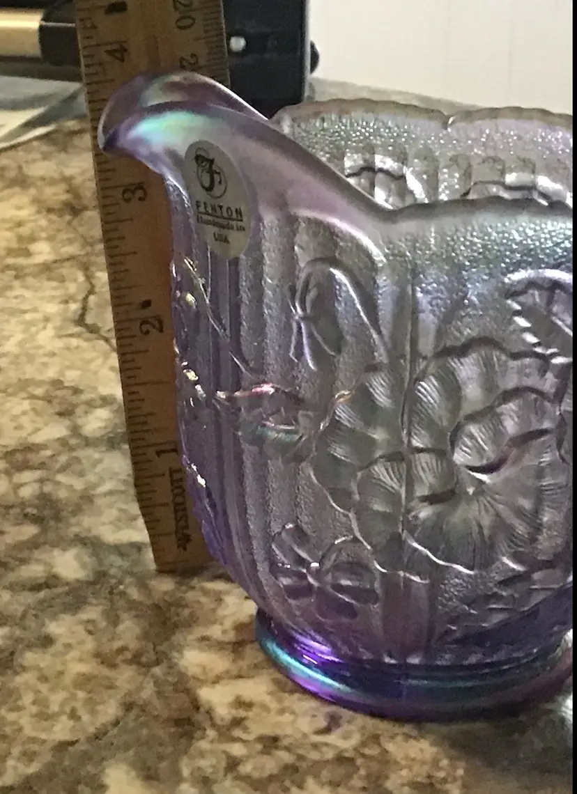 Fenton Iridescent Floral Glass Creamer Pitcher - Museum Collection 2003 4”