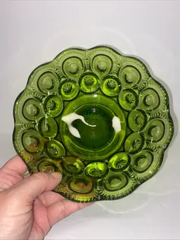 Vintage L.E. Smith Moon & Stars Green Glass Footed Compote/Candy Dish