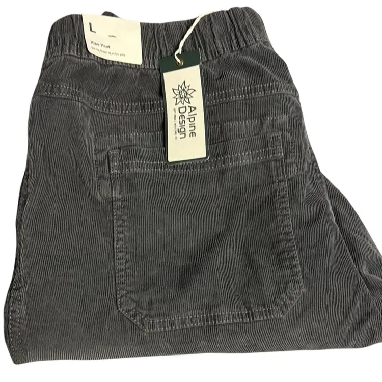 New-$68 Women’s Mid-Rise Pull-On Corduroy Pants in gray.