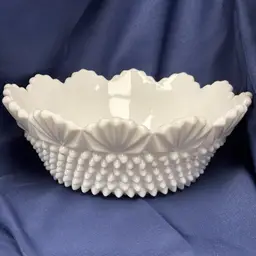 Vintage 1950’s Imperial Hobnail White Glass Fruit Bowl Scalloped Rim 10.25” Cottage Decor