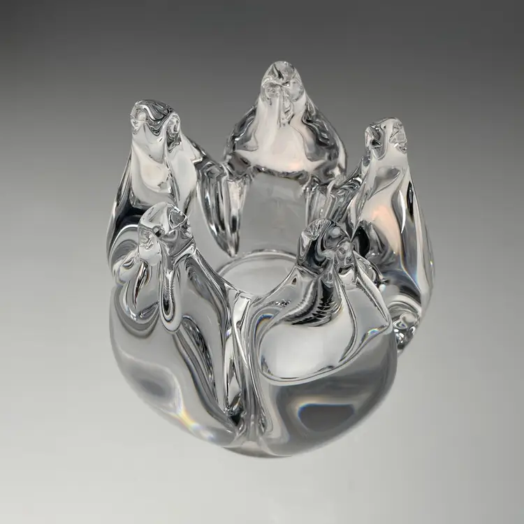 Kosta Boda Heavy Crystal Stylized Flower Tulip Candle Holders Signed Warff Glass READ 5.25"