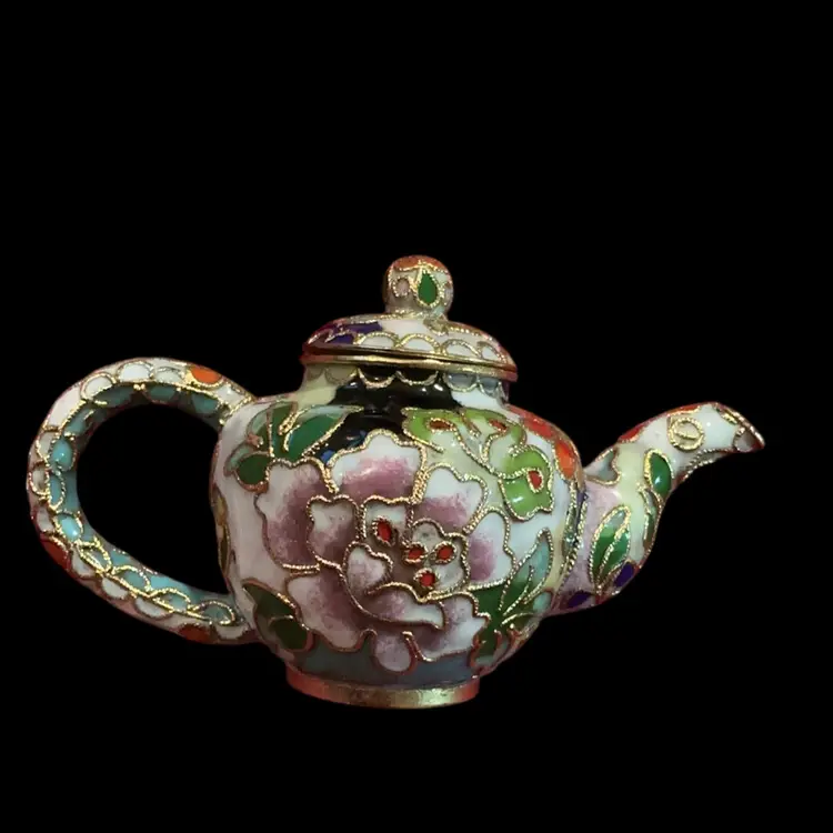 Gorgeous Vintage Mini Cloisonné Tea Pot. With  Beautiful Floral Flower Designs. Gold Trimming. Absolutely Gorgeous!!! Great Piece For Collectors.
