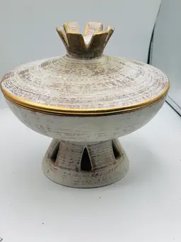 Haeger Ceramic Bowl With Lid 22k Gold Tweed Glaze