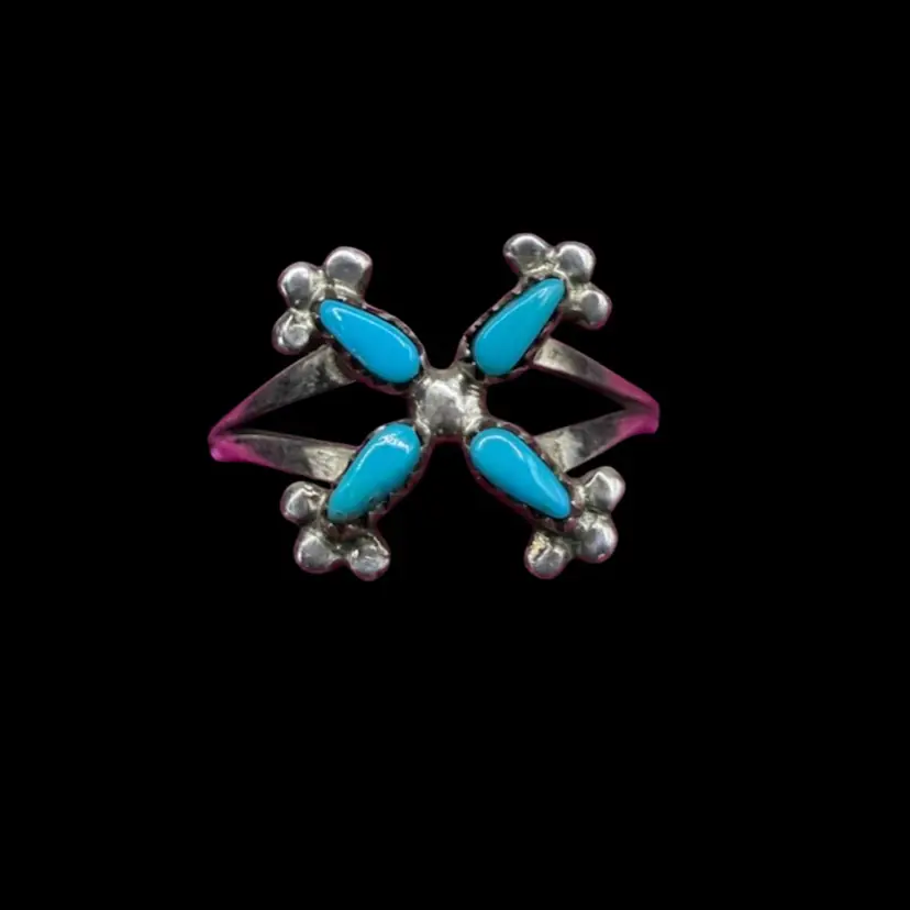 vintage Zuni sterling silver turquoise needlepoint or petit point cluster ring Sz 5.3/4