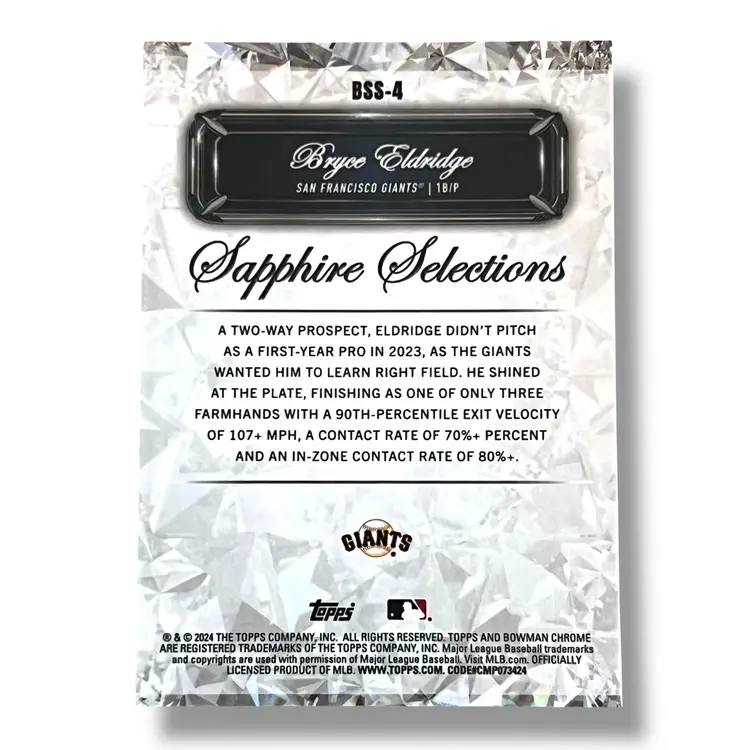 Bryce Eldridge SP Case Hit Sapphire Selections 2024 Bowman Sapphire Edition