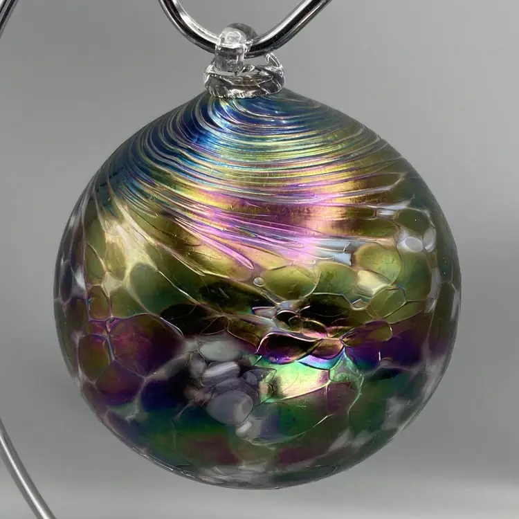 Hand Blown Art Glass Orb Ball Colorful Iridescent - Ornament
