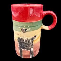 Hand-Painted Tall Cup with Watercolors, Etched Bird on Sheep, Uruguay