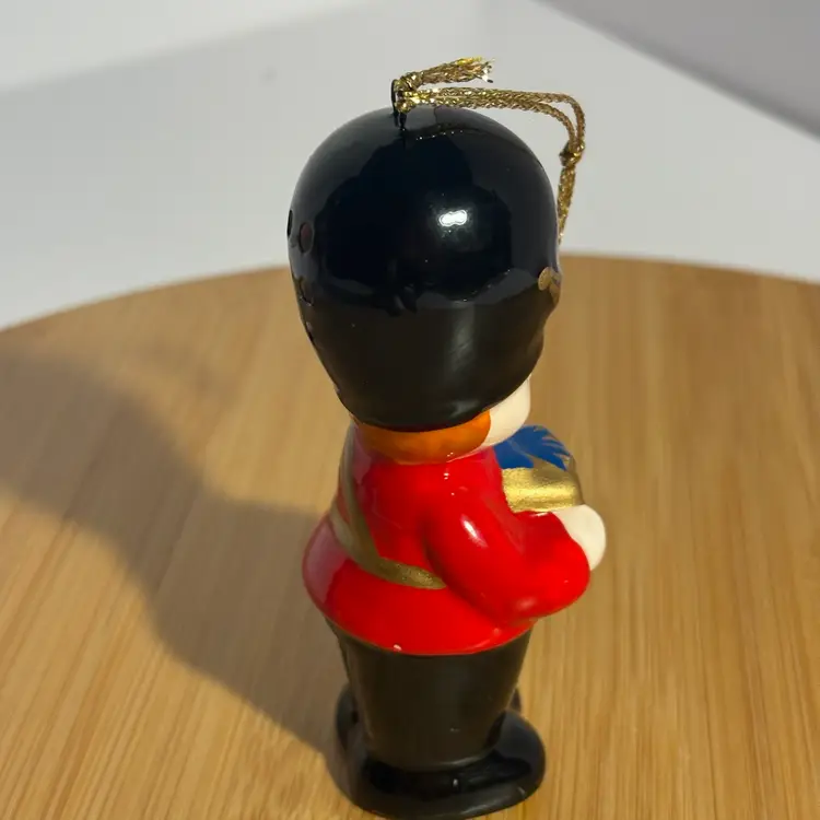 Vintage Christmas Pomander Soldier Boy W/Present Music Ornament Ceramic