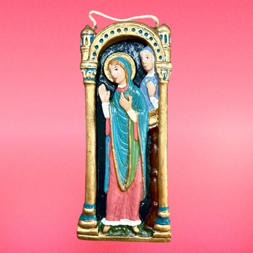 Vintage Wax Ornament Cast From Antique German Mold | Mary’s Annunciation c1700