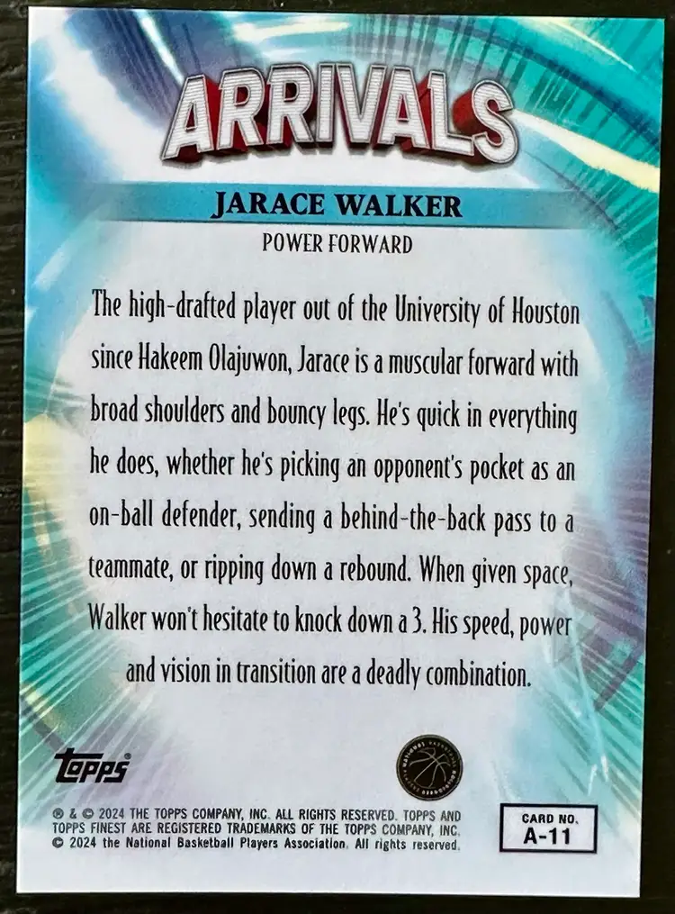 Jarace Walker RC /5 RED Arrivals 2024 Topps Finest Indiana Pacers
