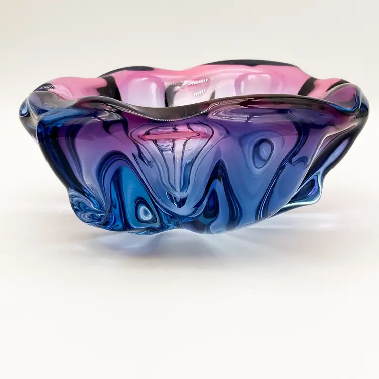 Josef Hospodka Chribska Bohemian Art Glass Bowl Purple Pink Czech Mid Century