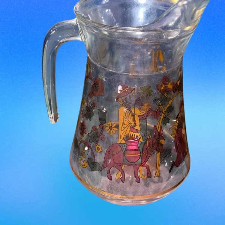 #07 - Clear Glass Hand Painted Pitcher