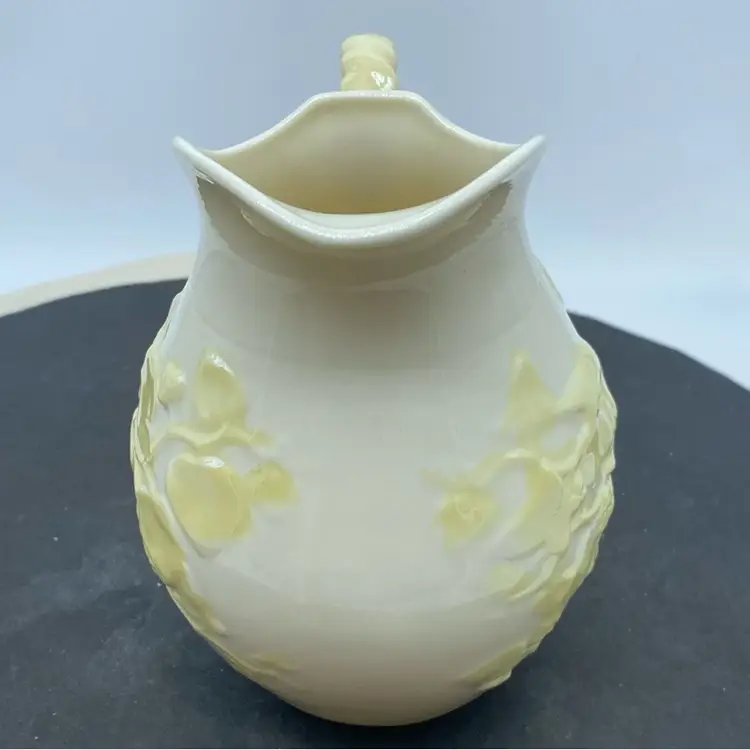 #1325 Irish Belleek Irish Porcelain Iridescent Yellow Embossed Ivy and Berries Cream Pitcher