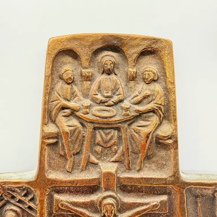 Bronze Relief Life of Jesus Christ Cross Wall Hanging Decorative Metal 10x7"