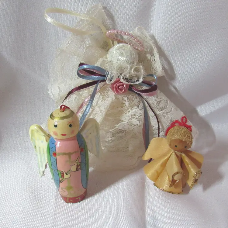 3 Vtg Angel Christmas Ornaments