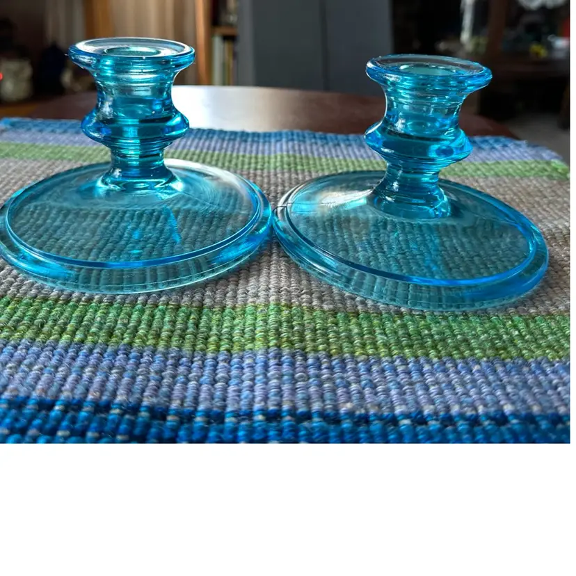 Set of 2 Tiffin Glass Sky Blue Candle Holders No 93 Vintage Excellent Condition