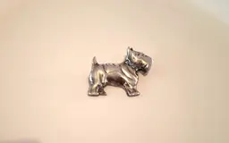 Vintage Jezlaine Signed Sterling Silver Scottie Dog Blue Rhinestone Collar Pin