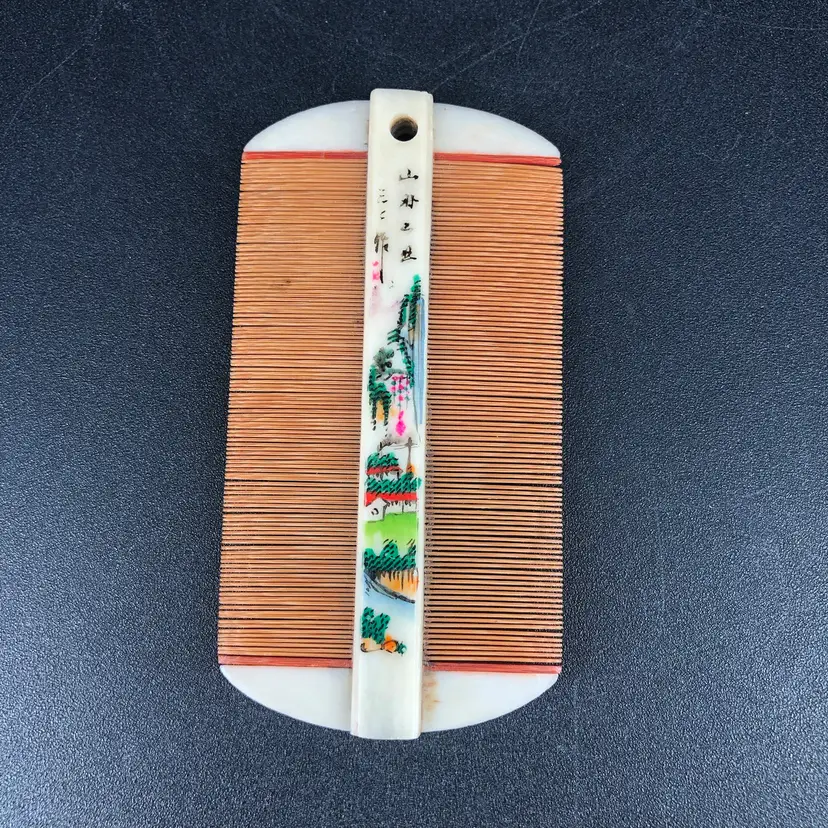 Vintage Chinese Hair Comb Bamboo & Bone Hair Brush China Souvenir