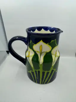 Mexican Talavera style Pitcher with calla lily motif